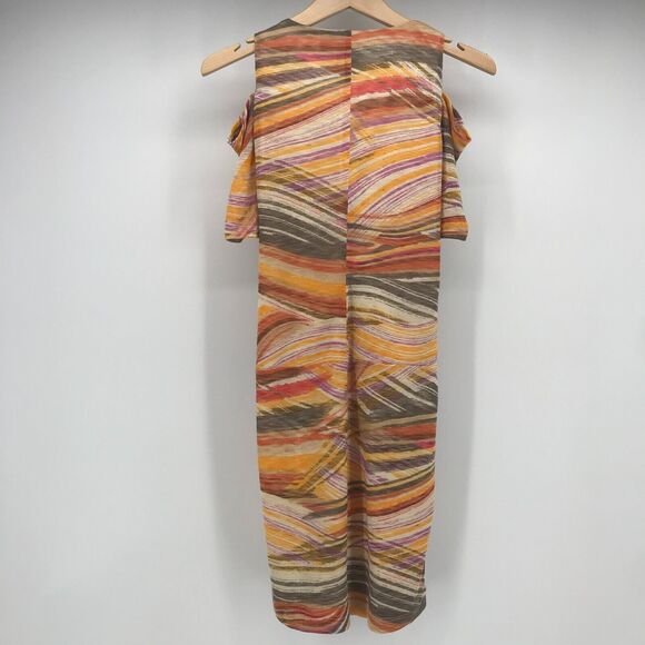 Worth Dress Womens 4 Yellow Orange Purple Faux Wrap V Neck Cold Shoulder Bodycon - Picture 6 of 7